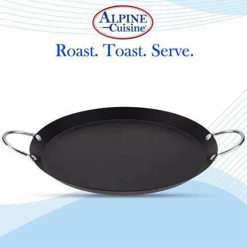 Miniatura 4 de Alpine Cuisine Plancha redonda antiadherente de 11 pulgadas, parrilla de acero al carbono negro con doble asa, duradera, resistente para cocinar