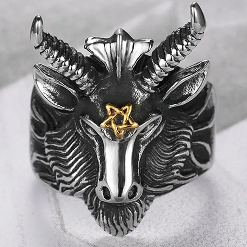 Miniatura 3 de Jude Jewelers - Anillo de cabeza de cabra de acero inoxidable diseño de satanás