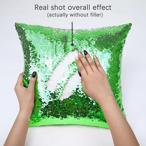 Miniatura 2 de ORJ Funda de almohada de lentejuelas de sublimación de 16 x 16 pulgadas, reversible, de sirena, decorativa, personalizada, para niños (verde)