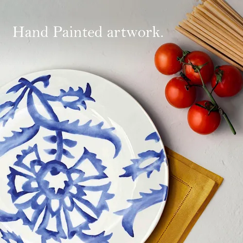 Miniatura 3 de Rosanna Azul - Juego de 4 cuencos para pasta, 8.25 pulgadas, cuencos de porcelana para pasta, cuencos poco profundos, aptos para lavavajillas