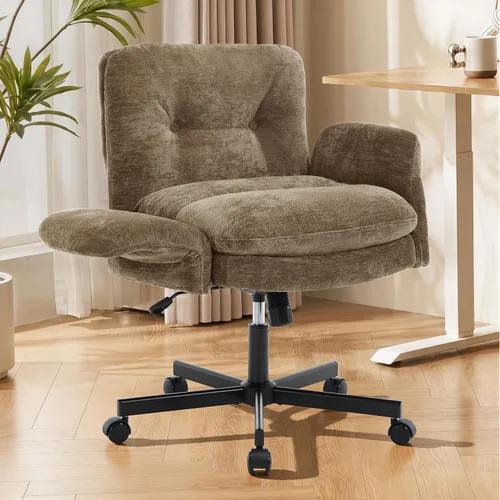 Miniatura 14 de FiveWillowise - Silla cruzada con brazos ajustables y respaldo alto, asiento ancho grueso, silla de oficina en casa, sillas de tocador de maquillaje