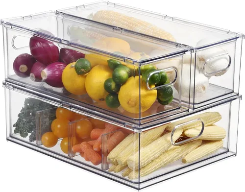 Miniatura 10 de Cajones extraíbles apilables para nevera, organizadores apilables transparentes para refrigerador, organizador de almacenamiento para nevera