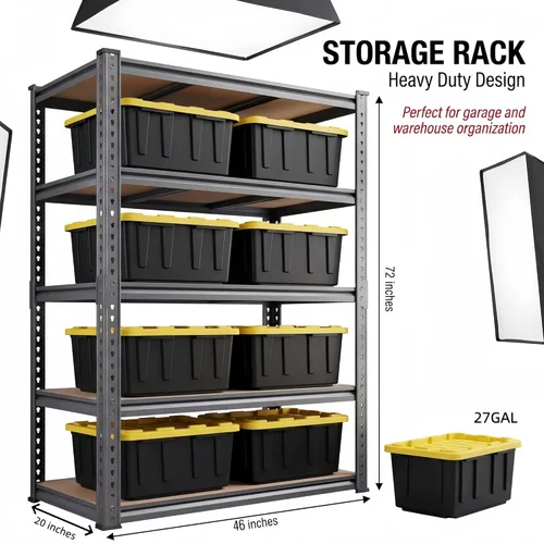 Miniatura 2 de 3000LBS Heavy Duty Garage Shelving, Real 0.8mm Single-Layer Steel Frame, 5-Tier Metal Storage Shelves (46" W x 20" D x 72" H), Adjustable Boltless