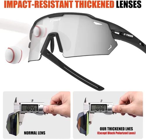 Miniatura 4 de X-TIGER Gafas de ciclismo polarizadas con 5 lentes intercambiables, MTB para ciclismo, béisbol, carrera, lentes deportivos para hombres y mujeres