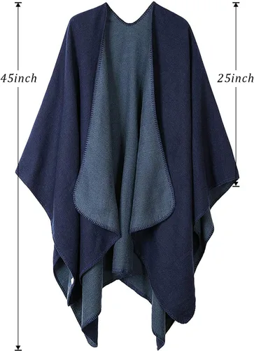 Miniatura 2 de Chal de punto para mujer, a cuadros, con parte delantera abierta, tipo poncho, tipo capa envolvente