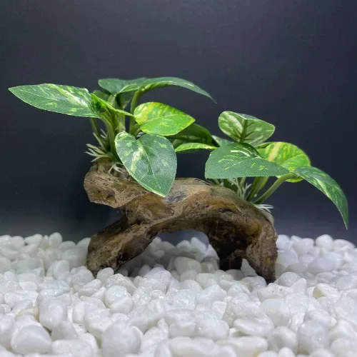 Miniatura 5 de Decoraciones de pecera, adornos de decoración de acuario, almohadilla de hoja de seda Betta, hamaca artificial de madera flotante, cueva de peces
