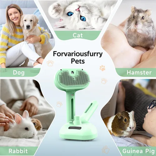 Miniatura 7 de Cepillo de aseo para mascotas con spray electrónico de niebla - Herramienta suave de eliminación de pelo para gatos y perros, Cepillo de vapor