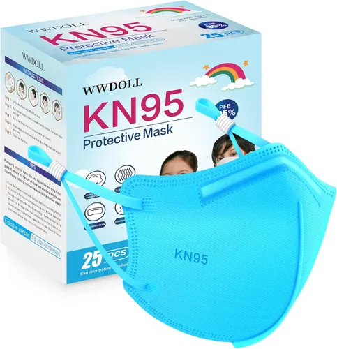 Miniatura 12 de WWDOLL Mascarillas KN95 para niños, paquete de 25 unidades, mascarillas KN95 transpirables de 5 capas para niños, color negro