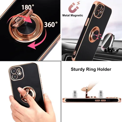 Miniatura 3 de Funda diseñada para iPhone 11, soporte de anillo giratorio de 360° integrado, soporte magnético de silicona suave, cubierta protectora ultra delgada