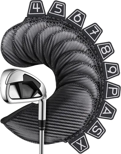 Iron Golf Head Club Set,10pcs Golf Iron Covers, Black Leather Headcover Wedge Covers for Callaway Taylormade Ping Cobra RH and LH Etc