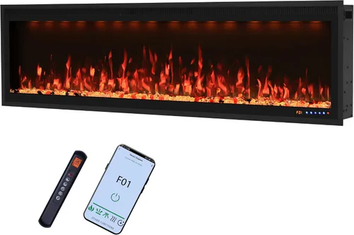 Miniatura 19 de Valuxhome Inserto de chimenea eléctrica empotrada de 40 pulgadas y montado en la pared con aplicación, toque de pantalla y control remoto, 13