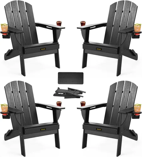 Miniatura 20 de Silla Adirondack Plegable, Sillas Adirondack de Plástico con Textura de Madera con 2 Portavasos, Silla para Hoguera de HDPE Resistente a