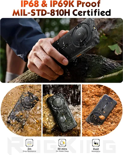 Miniatura 7 de Ulefone RugKing (16 GB+128 GB) Android 15 4G Smartphone, 9600 mAh, altavoz de 126 dB, cámara de 50MP+2MP+8MP teléfono resistente de 5.99 pulgadas