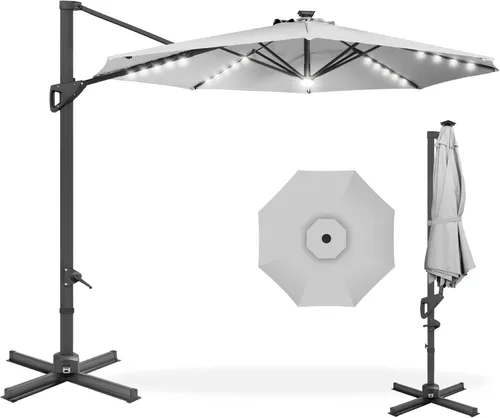 Miniatura 12 de Best Choice Products Sombrilla Solar LED Voladiza de 10 pies para Patio, Rotación de 360 Grados, Sombrilla Colgante Descentrada de Mercado para Gris