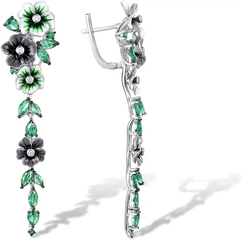 Miniatura 2 de Santuzza Pendientes de plata de ley con diseño de espinela verde y flor de peonía para mujer