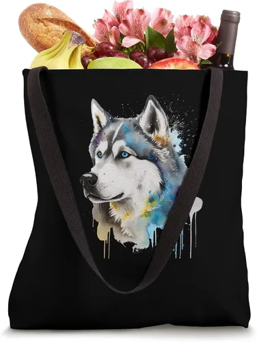 Miniatura 4 de Colorido acuarela splash huskies siberiano husky Tote Bag