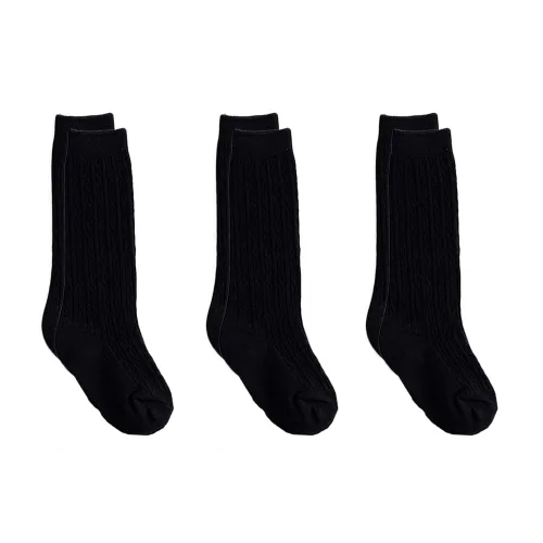 Yenzat Calcetines largos hasta la rodilla para niñas y niños, calcetines largos de punto trenzado, color negro, 4T-5T, 3 pares
