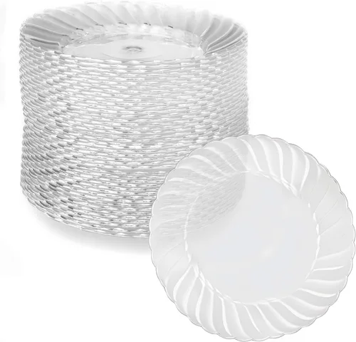 Miniatura 18 de Ilyapa Paquete de 100 platos de postre desechables de 10 pulgadas, juegos de fiesta de plástico transparente para 100 invitados, platos
