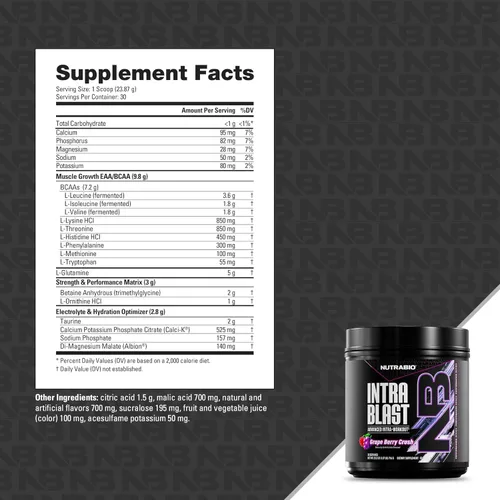 Miniatura 7 de NutraBio Intra Blast BCAA Polvo de Suplemento de Aminoácidos, Mezcla de Electrolitos e Hidratación, Intra, Pre Entrenamiento y Recuperación