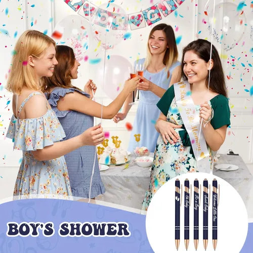 Miniatura 3 de Jspupifip 50 bolígrafos de baby shower con punta de lápiz capacitivo, bolígrafos retráctiles de metal con texto en inglés "It's a Boy or Girl", Azul