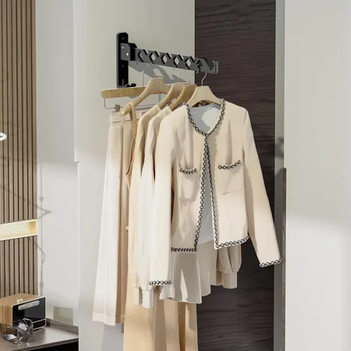 Miniatura 5 de Tendedero de Pared para Secar Ropa, Colgador de Ropa de Pared Plegable, Gancho Colgador de Lavandería para Baño, Perchero de Pared Interior, Negro