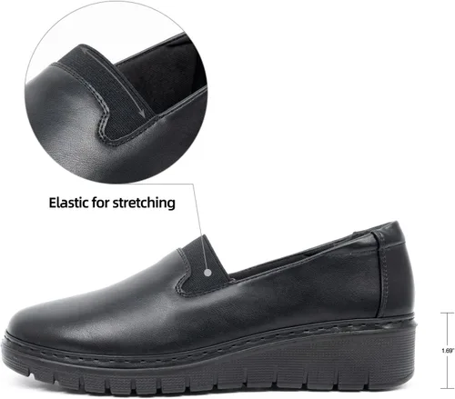 Miniatura 2 de VJH confort Mocasines de mujer con punta redonda para caminar cómodos, con soporte de arco (negro, 9), Negro