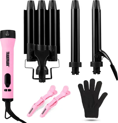 Trademark Beauty Kit de peinado de plancha intercambiable, rizador 3 en 1, rizador de pelo y varita rizadora, herramienta de peinado del cabello,