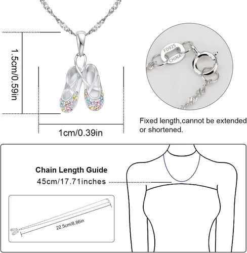 Miniatura 5 de 925 Sterling Silver Dance Recital Gifts for Girls Ballerina Necklace Jewelry Cubic Zirconia Ballet Slippers Shoes Necklace for Women Teen Little