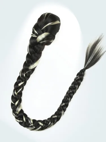 Miniatura 5 de WIGER Cola de caballo trenzada de 34 pulgadas para mujeres negras, colas de caballo largas con cordón para bricolaje, Yaki liso negro y blanco