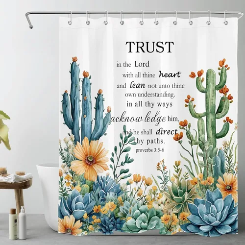 Miniatura 24 de LB Get Naked - Cortina de ducha de cactus con citas divertidas, plantas tropicales, suculentas, verdes, acuarela, cactus y flores, cortinas de ducha