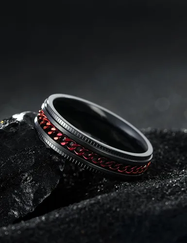 Miniatura 42 de King Will - Anillo antiestrés de acero inoxidable 316L para hombres y mujeres, con cadena decorativa giratoria, 8 mm de ancho, anillo de boda