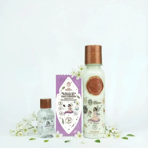 Juego de mascarilla capilar de queratina, alisador y cepillo (paquete de 3, 4.23 onzas) con champú botánico orgánico
