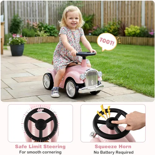 Miniatura 2 de Costzon Coche de Paseo con Empuje para Niños Pequeños, Coche Clásico para Niños con Piso Deslizante de Pie a Piso con Volante, Claxon