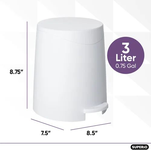 Miniatura 2 de Superio Mini cubo de basura para baño con tapa de 3 litros, cubo de basura de plástico de 0.75 galones, moderno bote de basura con pedal de pie
