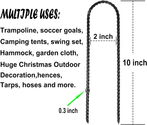 Miniatura 3 de Estacas de viento para cama elástica de 10 pulgadas en forma de U, anclajes de suelo para seguridad de trampolín, juego de columpio, campamento