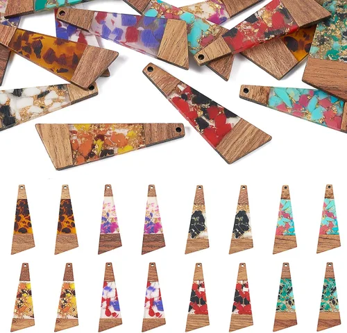 Miniatura 28 de Beadthoven - Dijes de madera de resina para bricolaje, colgantes de aretes de lágrima multicolor, triángulo, círculo redondo, rombo, barra