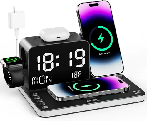 Acer Estación de carga inalámbrica 7 en 1: Soporte de carga para múltiples dispositivos para Apple - iPhone 16 15 14 13 12 Pro Max Apple Watch