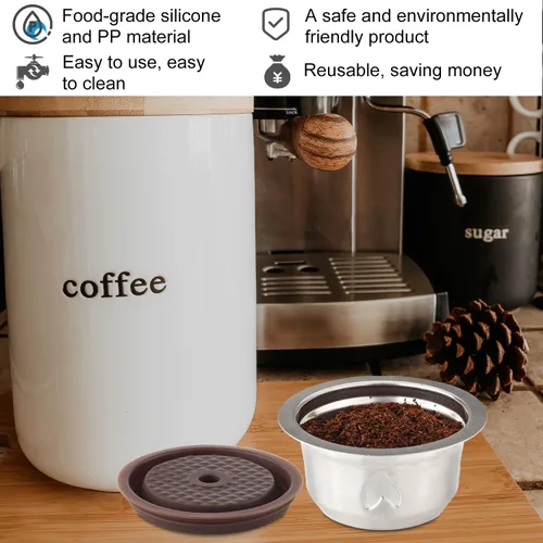 Miniatura 5 de Vainas reutilizables para máquina Nespresso Vertuo, juego de cápsulas de café recargables de acero inoxidable de 230ml con 1 tapa de silicona, 1