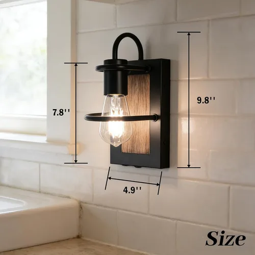 Miniatura 9 de Luces de pared vintage a pilas con acabado de madera sintética, lámpara de pared regulable, sin cableado, fácil de instalar, aplique de pared