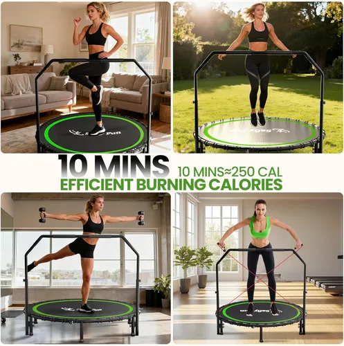 Miniatura 8 de Trampolín de rebote de 40, 45, 50 pulgadas, para adultos, 450-550 libras, mini trampolín plegable con asa, trampolín de fitness para interiores