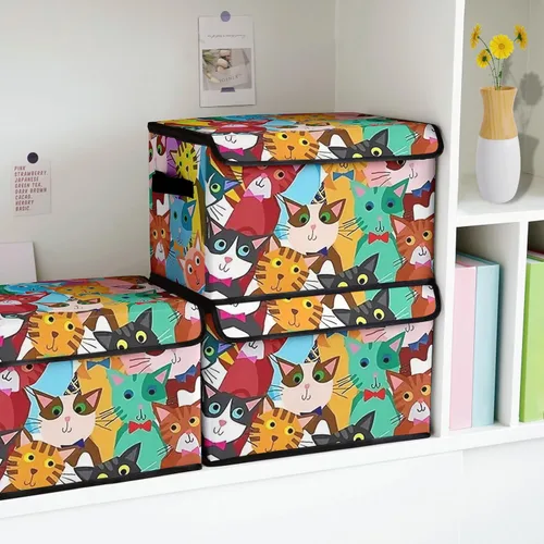 Miniatura 5 de Contenedores de almacenamiento apilables para ropa con tapas, organizadores de clóset con estampado de gatos de tela para el hogar y la oficina