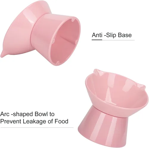 Miniatura 6 de Cuencos elevados desmontables para gatos, tazón elevado inclinado 15° para gatos anti-vómitos, amigable con los bigotes, platos ajustables para Rosa