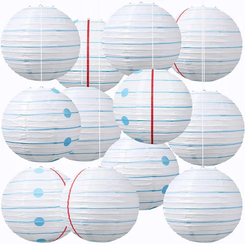 Miniatura 16 de Honoson 12 linternas de papel de composición para el regreso a clases, decoraciones de fiesta colgantes redondas de 10 pulgadas para aula, oficina