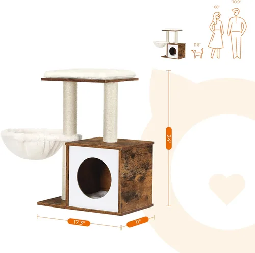 Miniatura 6 de FEANDREA Árbol pequeño para gatos para gatitos, torre moderna para gatos de interior, condominio para gatos con postes rascadores, cojines lavables