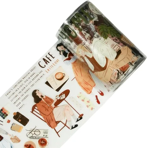 Miniatura 9 de WT Carefree - Cinta de PET ancha, rollo individual, diseños originales de personajes, decoración transparente para diarios, planificadores