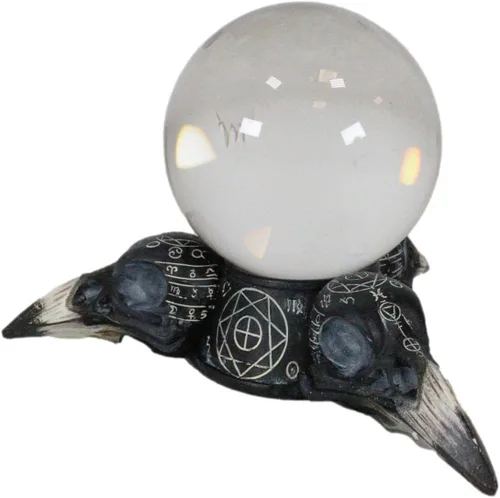 Ebros Gift Wicca Adivinador psíquico Cuervo cuervo Calaveras Geometría Sagrada Cristal Gazing Ball Figurine Brujería Brujas Divinidad Wicca