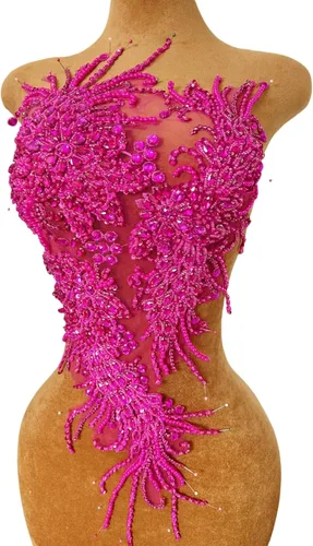 Miniatura 13 de Vestido de novia con cuentas a mano, parches para coser en apliques de encaje con diamantes de imitación, accesorios de cristales de bricolaje