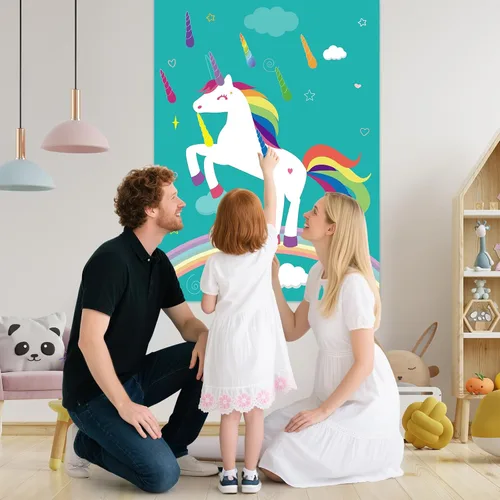 Miniatura 7 de PLULON Pin The Horn On The Unicorn para juegos de fiesta de cumpleaños infantiles, suministros de fiesta de unicornio, regalos de decoración