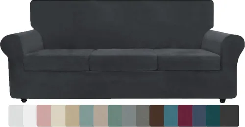 Miniatura 61 de ZNSAYOTX Funda de terciopelo de 3 piezas para sofá de 3 piezas con 2 fundas de cojín de asiento extra grandes, funda elástica para sofá de 2 plazas