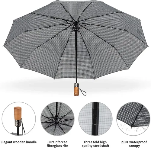Miniatura 4 de HOMILOOP Sombrilla de viaje de negocios 10 costillas sombrilla plegable compacta con material resistente al viento apertura automática compatible
